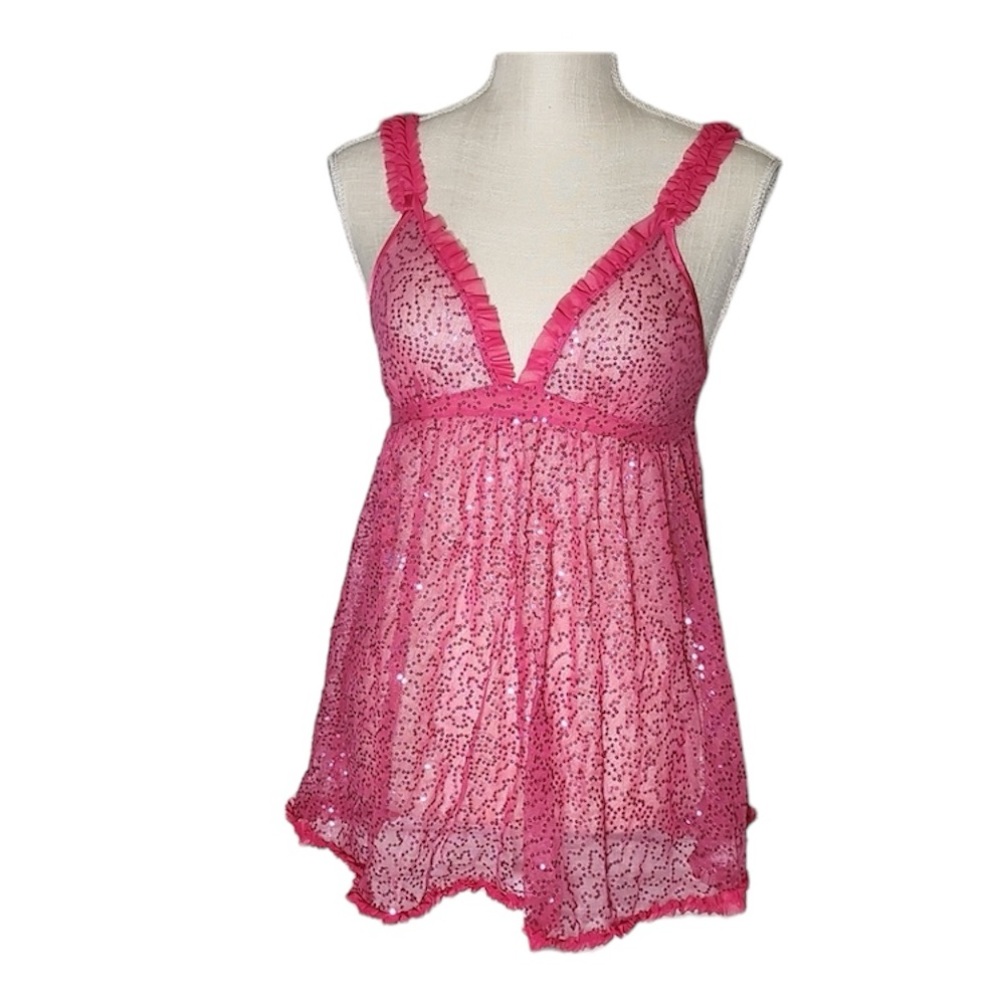 Victoria's Secret Vintage Hot Pink Sequin Babydoll Barbiegirl Teddy Dress